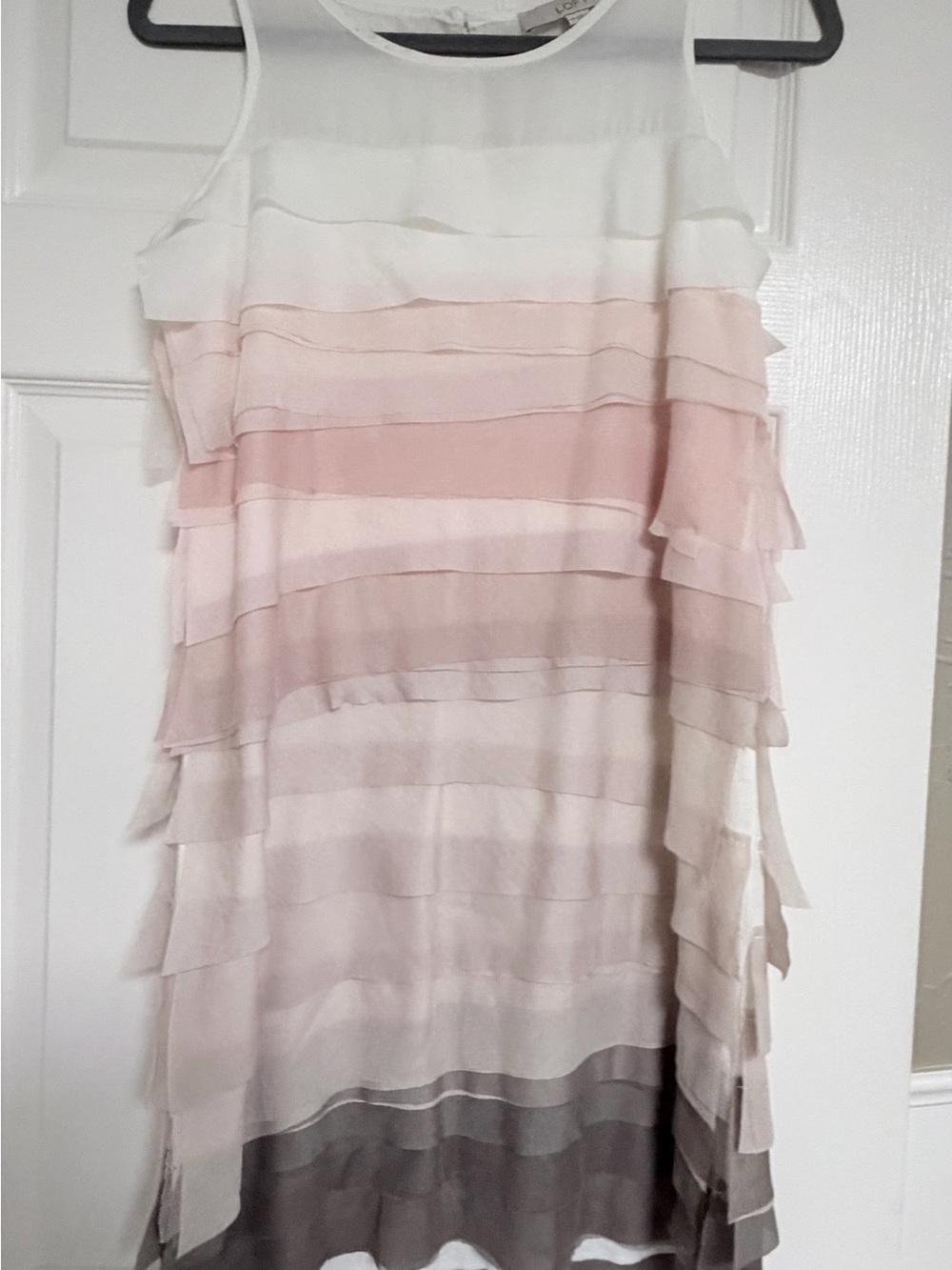 LOFT Tiered Ruffle Mini Dress in Cream, Pink, Taupe